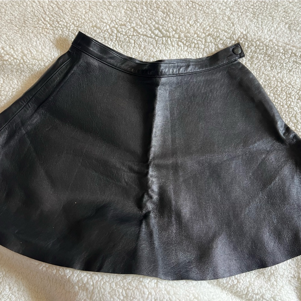 American Apparel Real Leather Mini Short High Waisted Skater Skirt